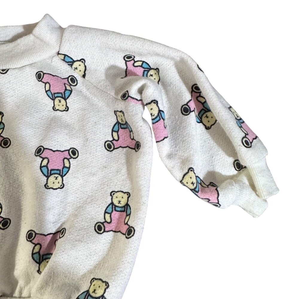 Vintage Baby Sweater With Bear Print - 80s White Cotton Blend Pullover - Picture 5 of 9